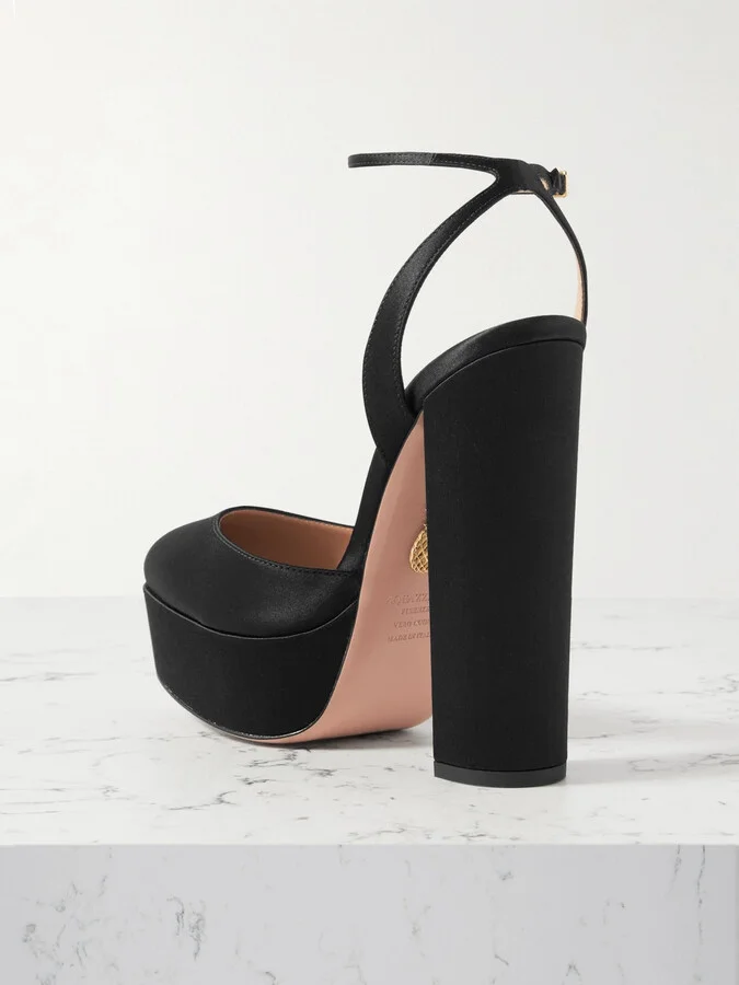 Aquazzura - So High Plateau 140 Satin Platform Pumps - Black - Image 3