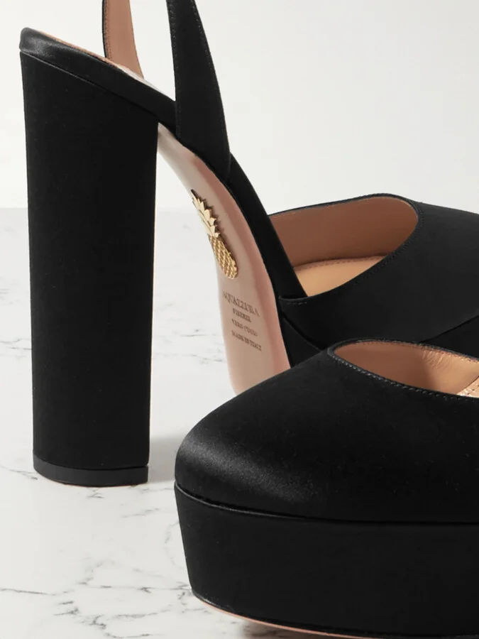 Aquazzura - So High Plateau 140 Satin Platform Pumps - Black - Image 4