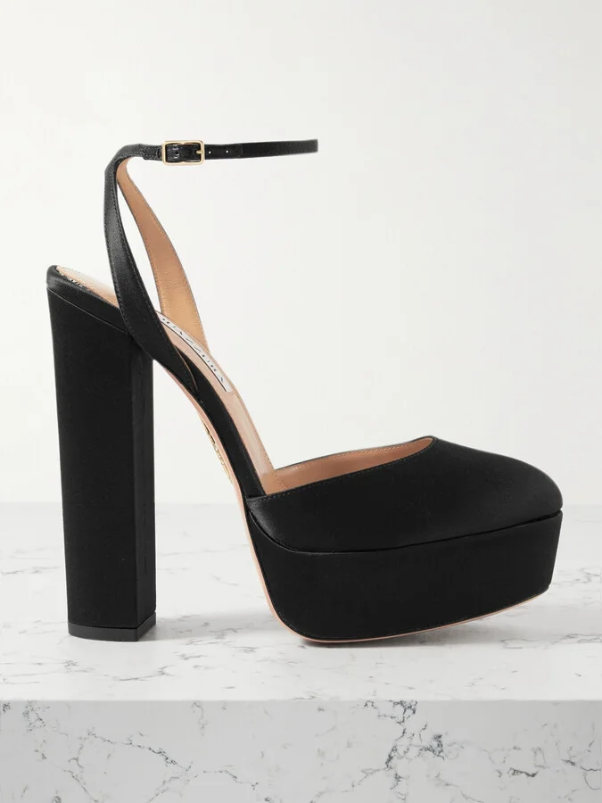 Aquazzura - So High Plateau 140 Satin Platform Pumps - Black