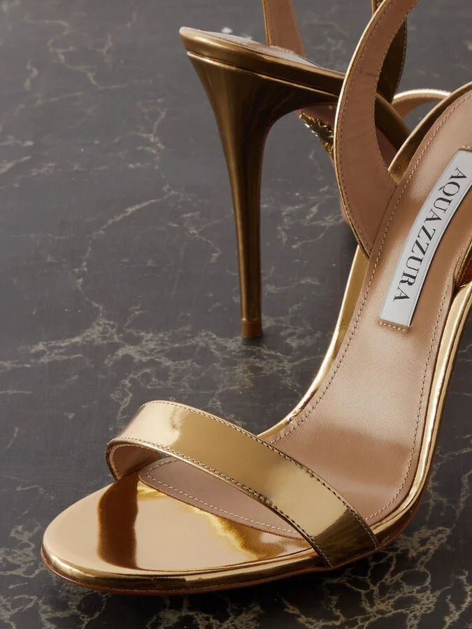 Aquazzura - So Nude 105 Mirrored-leather Slingback Sandals - Gold - Image 4