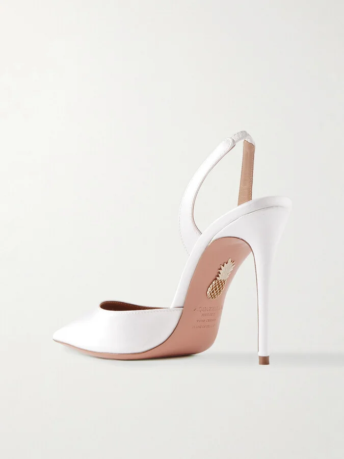 Aquazzura - So Nude 105 Satin Slingback Pumps - White - Image 3