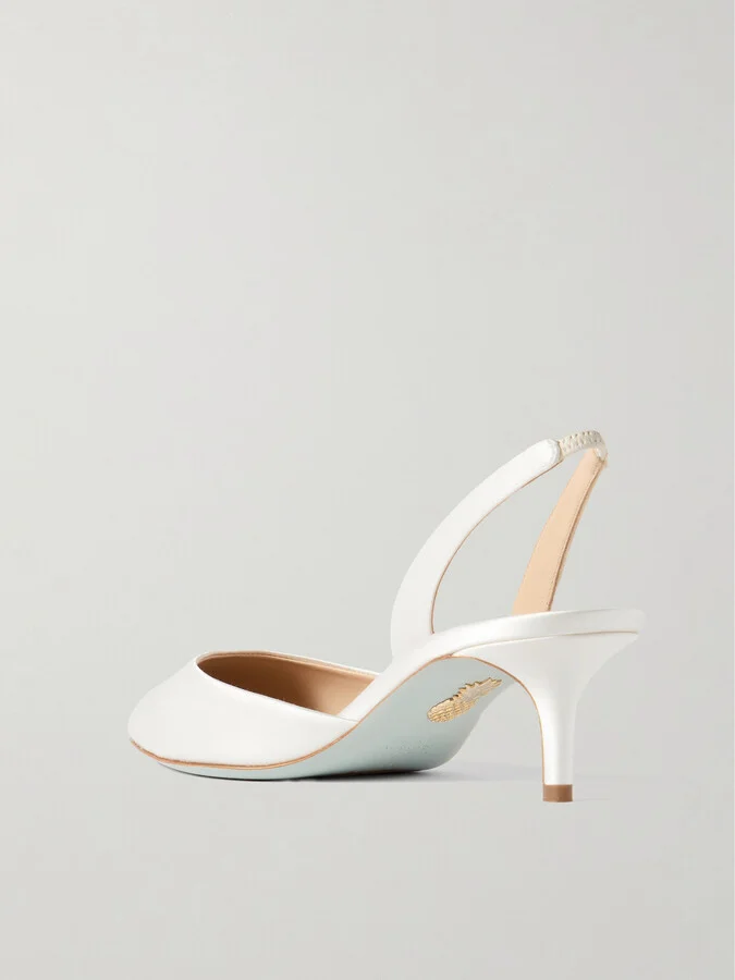 Aquazzura - So Nude 50 Satin Slingback Pumps - White - Image 3