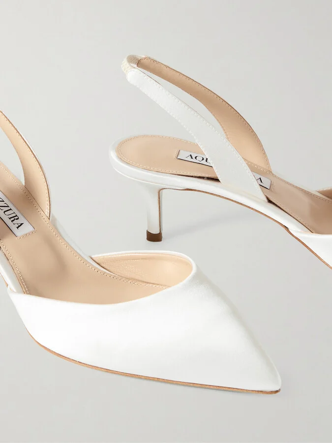 Aquazzura - So Nude 50 Satin Slingback Pumps - White - Image 4