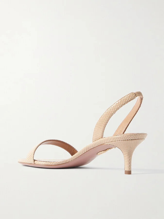Aquazzura - So Nude 50 Snake-effect Leather Slingback Sandals - Neutrals - Image 3