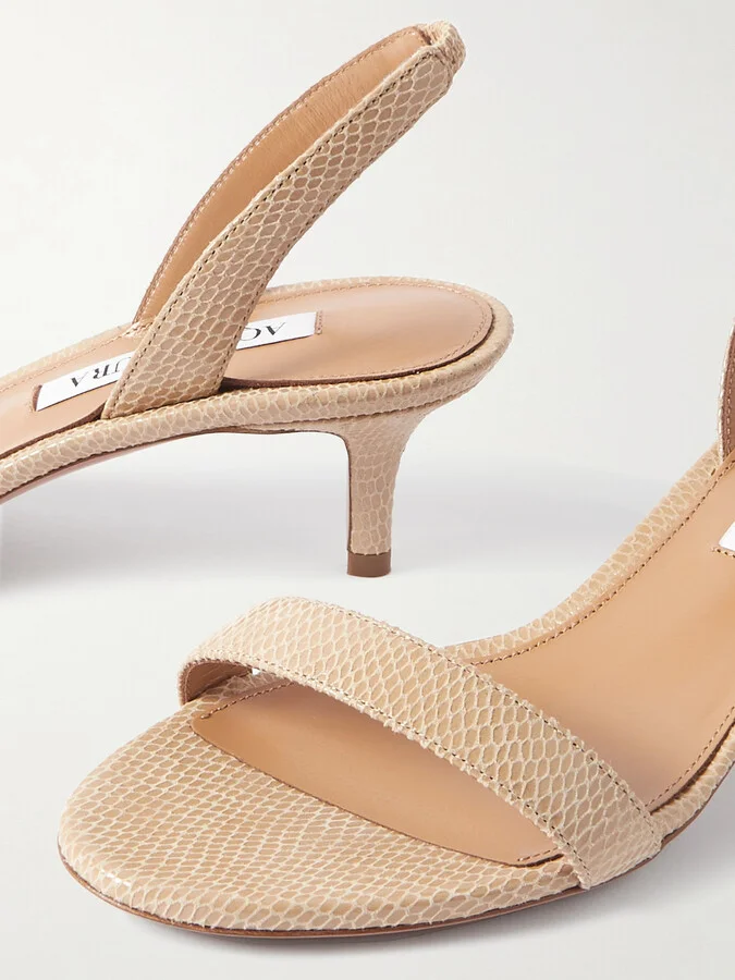 Aquazzura - So Nude 50 Snake-effect Leather Slingback Sandals - Neutrals - Image 4
