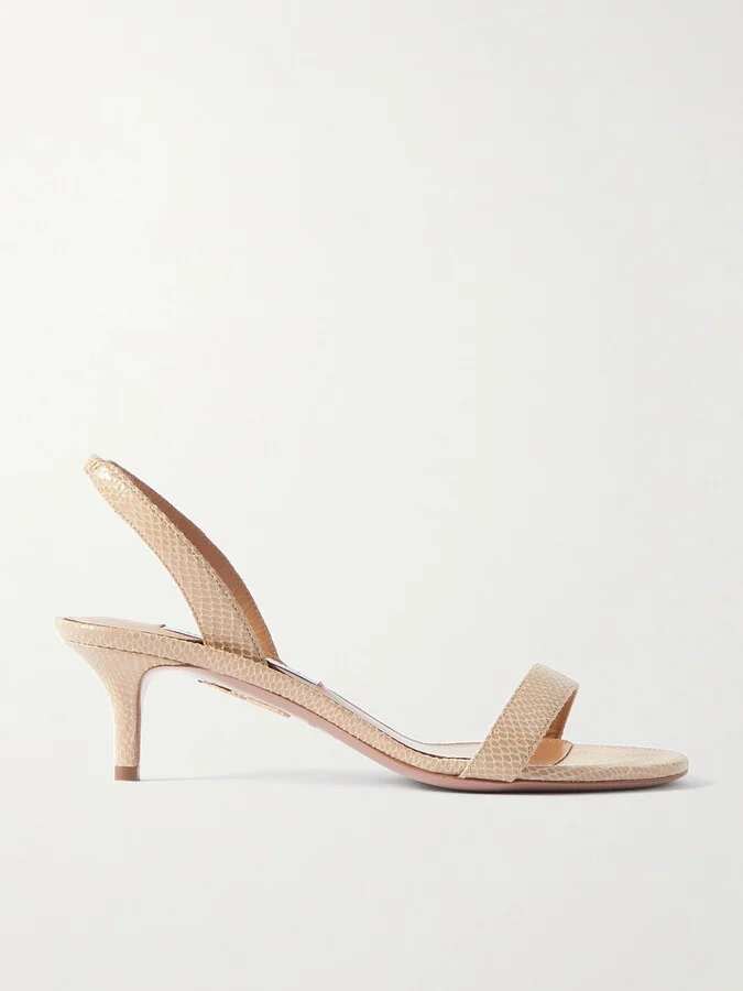 Aquazzura - So Nude 50 Snake-effect Leather Slingback Sandals - Neutrals
