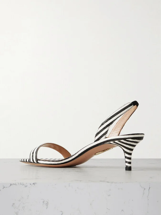 Aquazzura - So Nude 50 Striped Elaphe Slingback Sandals - Black - Image 3