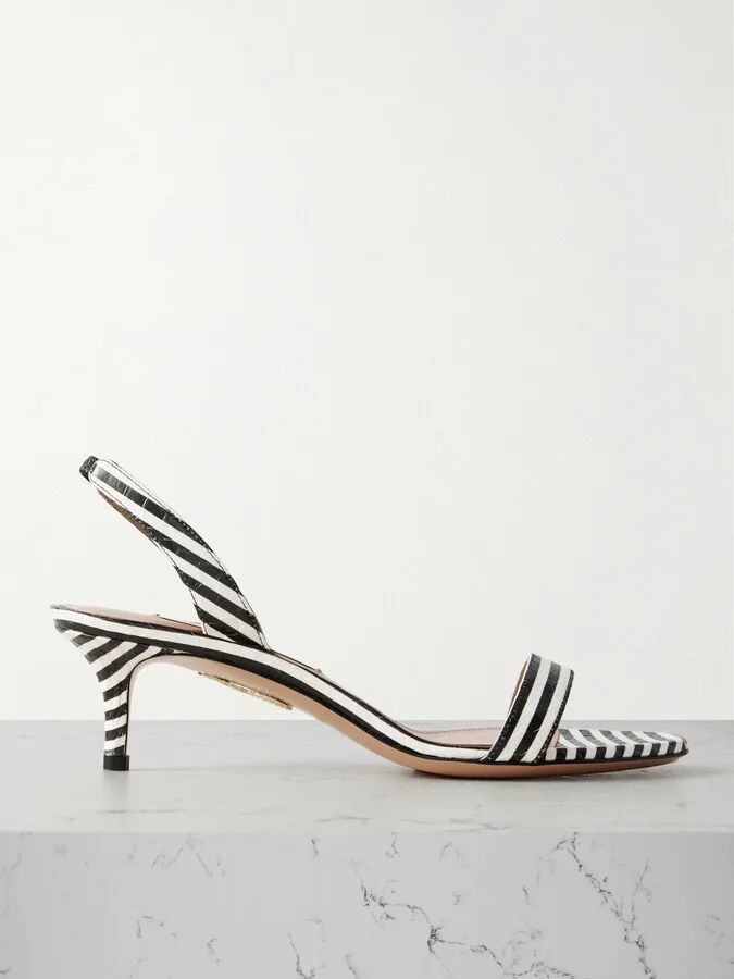 Aquazzura - So Nude 50 Striped Elaphe Slingback Sandals - Black