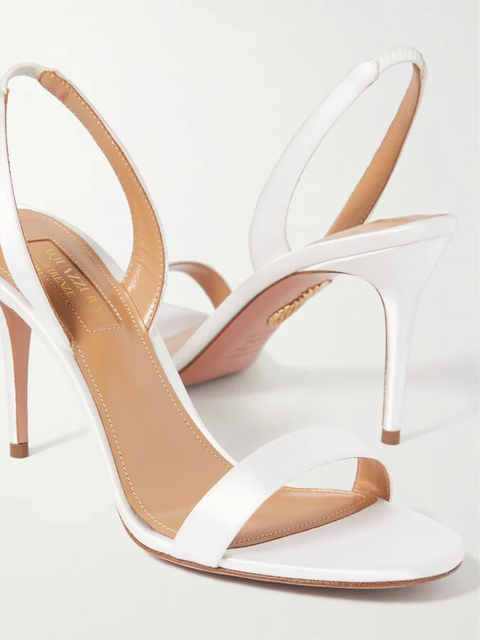 Aquazzura - So Nude 85 Satin Slingback Sandals - White - Image 4