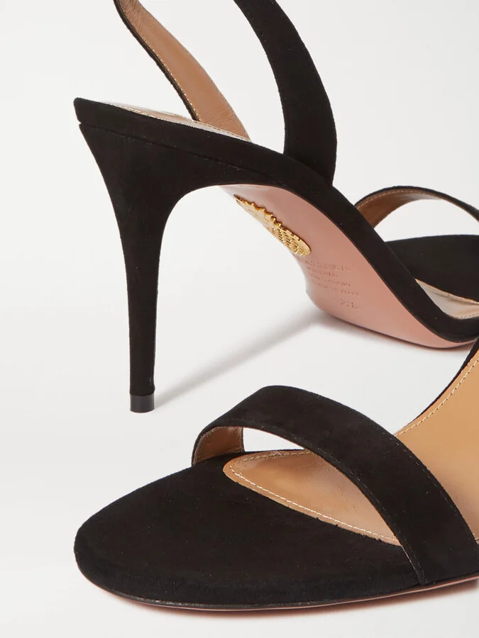 Aquazzura - So Nude 85 Suede Slingback Sandals - Black - Image 4