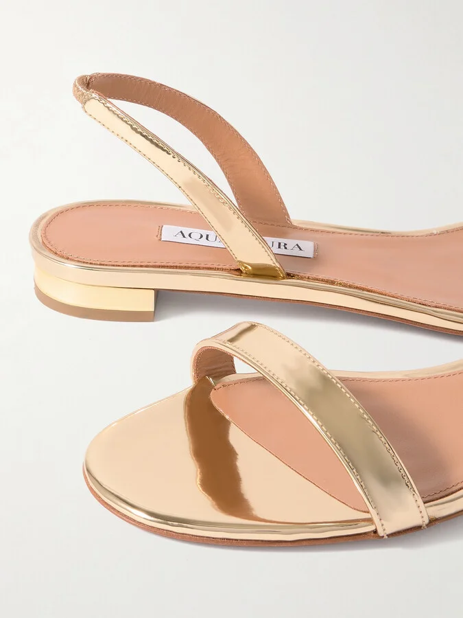 Aquazzura - So Nude Mirrored-leather Slingback Sandals - Gold - Image 4