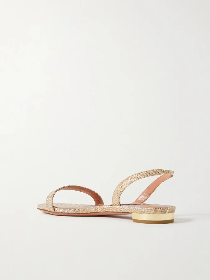 Aquazzura - So Nude Woven Raffia And Metallic Leather Slingback Sandals - Gold - Image 3