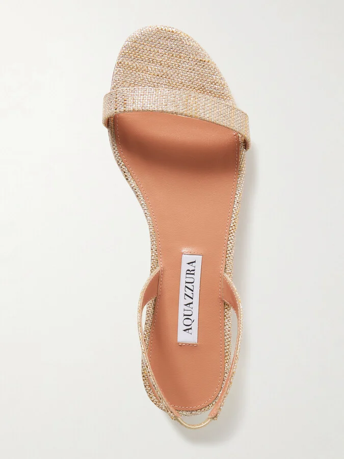 Aquazzura - So Nude Woven Raffia And Metallic Leather Slingback Sandals - Gold - Image 5