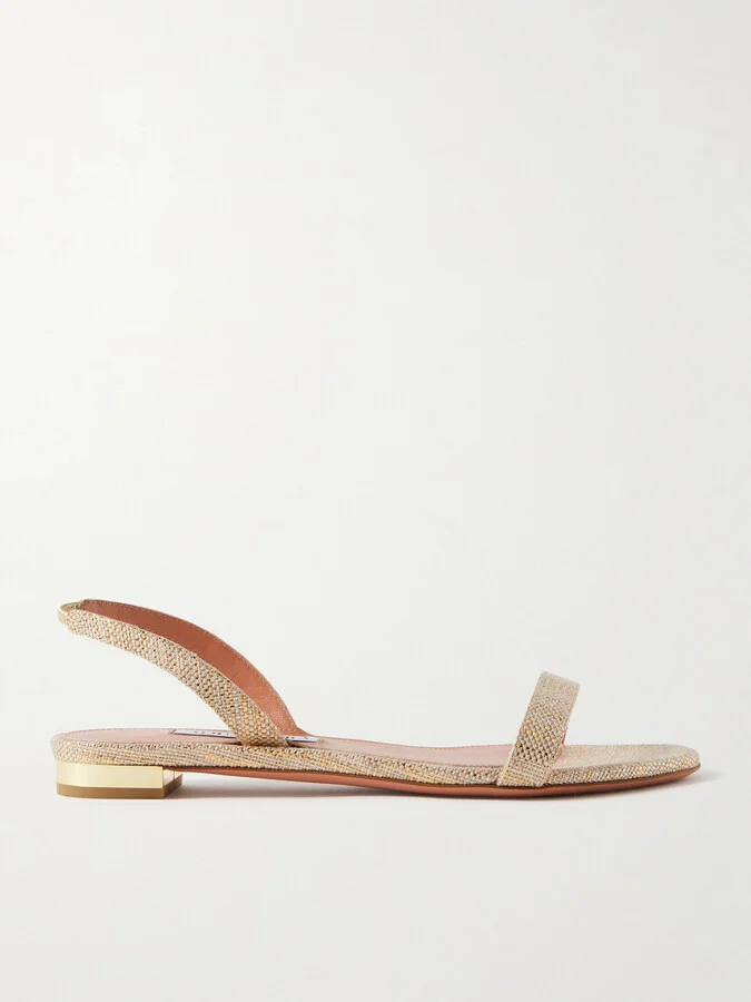 Aquazzura - So Nude Woven Raffia And Metallic Leather Slingback Sandals - Gold