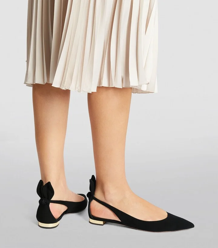 Aquazzura Suede Bow Tie Ballet Flats - Image 2