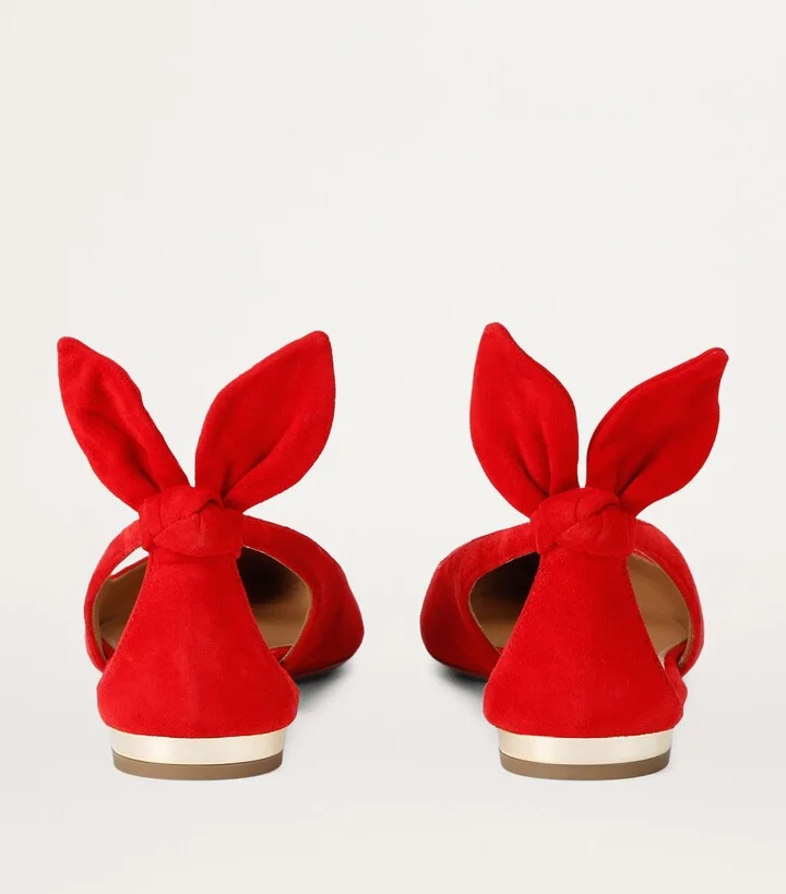Aquazzura Suede Bow Tie Ballet Flats - Image 2