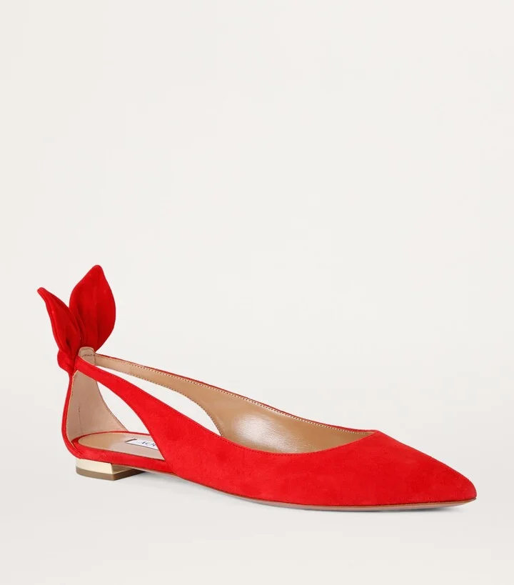 Aquazzura Suede Bow Tie Ballet Flats - Image 3