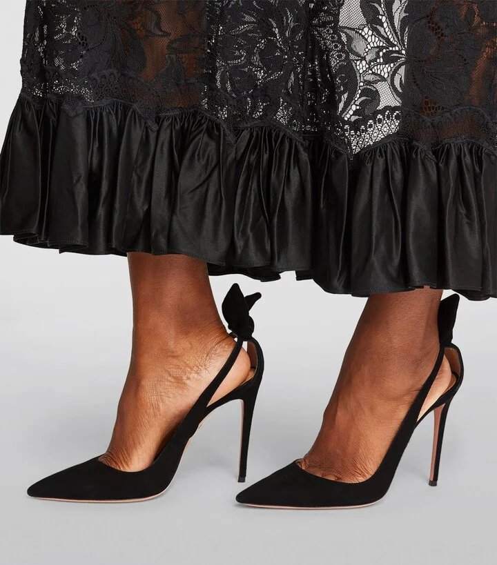 Aquazzura Suede Bow Tie Pumps 105 - Image 5