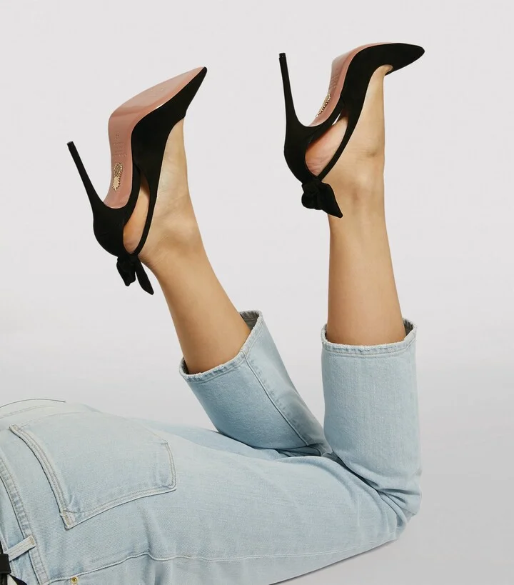 Aquazzura Suede Bow Tie Pumps 105 - Image 6