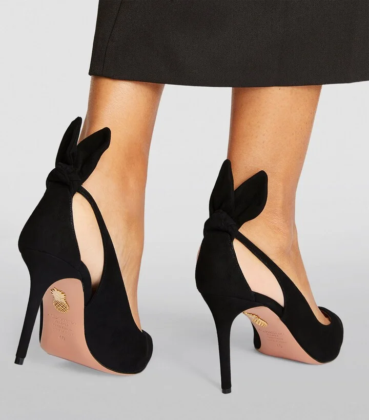 Aquazzura Suede Bow Tie Pumps 85 - Image 2