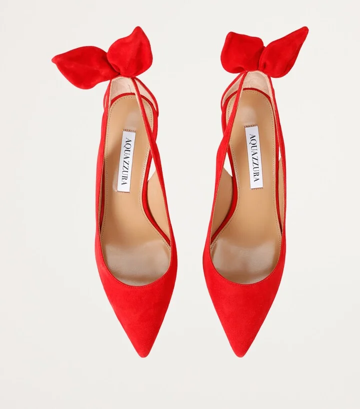 Aquazzura Suede Bow Tie Pumps 85 - Image 4