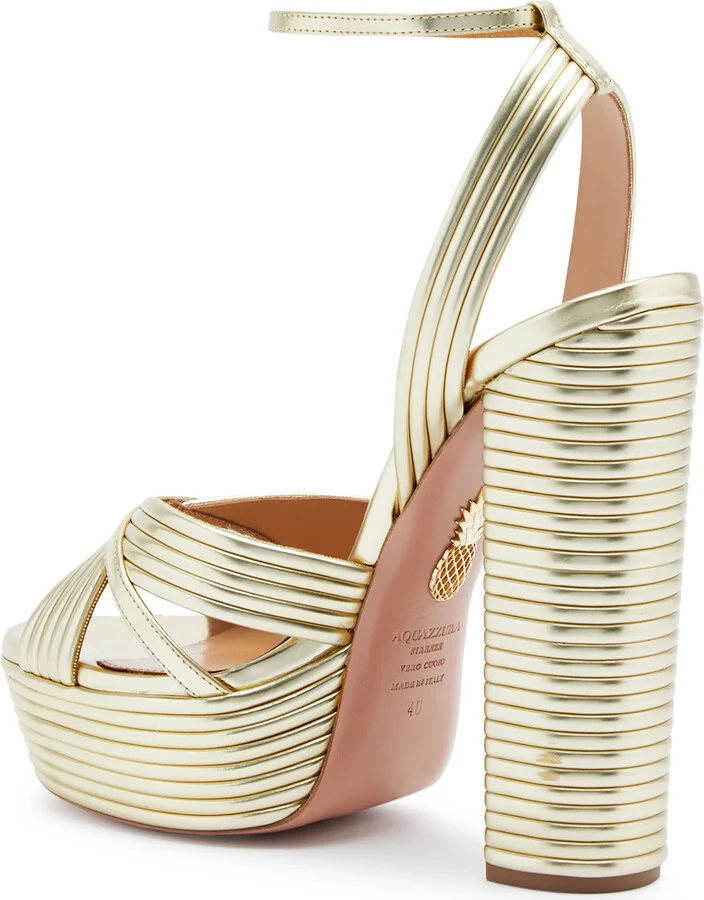 Aquazzura Sundance 140 Metallic Leather Platform Sandals - Image 2