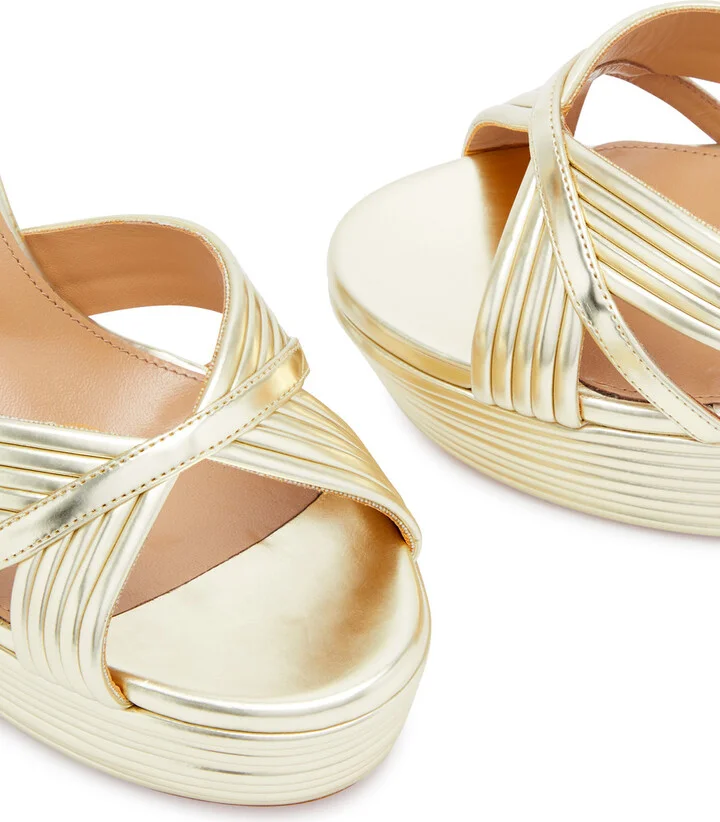 Aquazzura Sundance 140 Metallic Leather Platform Sandals - Image 3