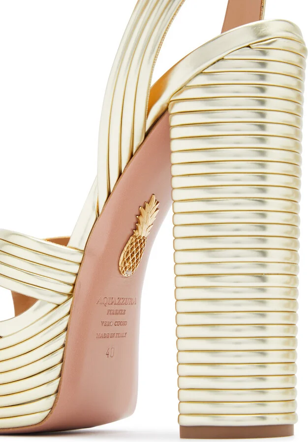 Aquazzura Sundance 140 Metallic Leather Platform Sandals - Image 4