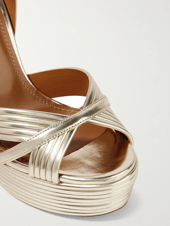 Aquazzura - Sundance 140 Metallic Leather Platform Sandals - Gold - Image 4