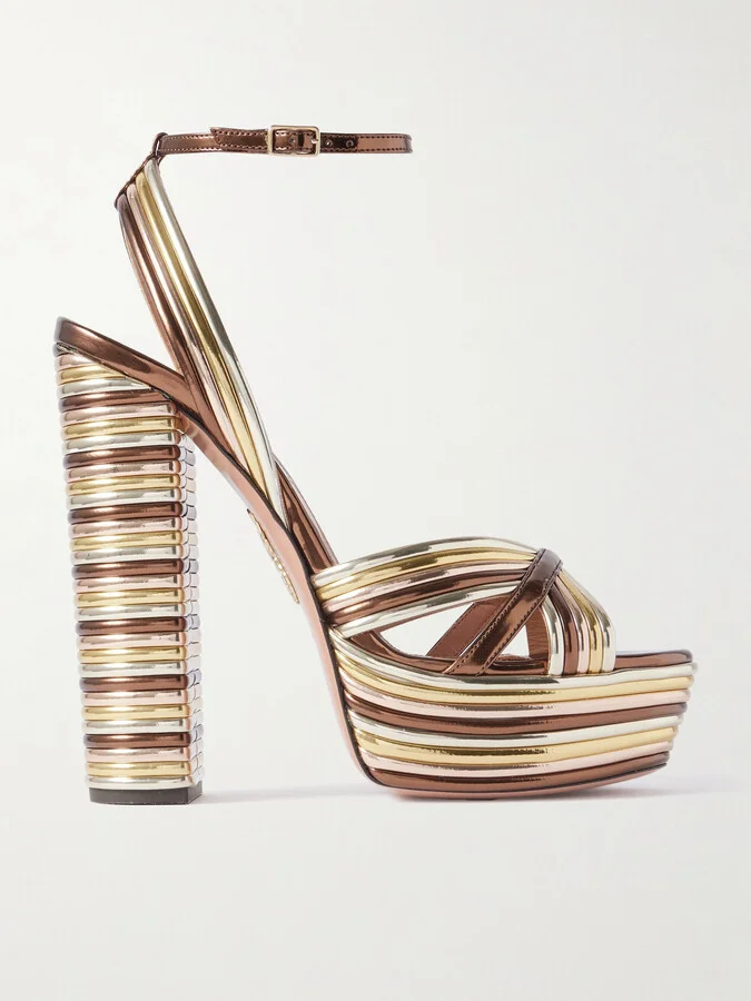 Aquazzura - Sundance 140 Metallic Leather Platform Sandals - Gold