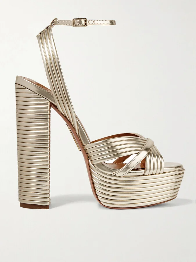 Aquazzura - Sundance 140 Metallic Leather Platform Sandals - Gold