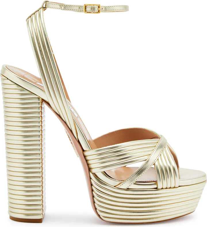 Aquazzura Sundance 140 Metallic Leather Platform Sandals