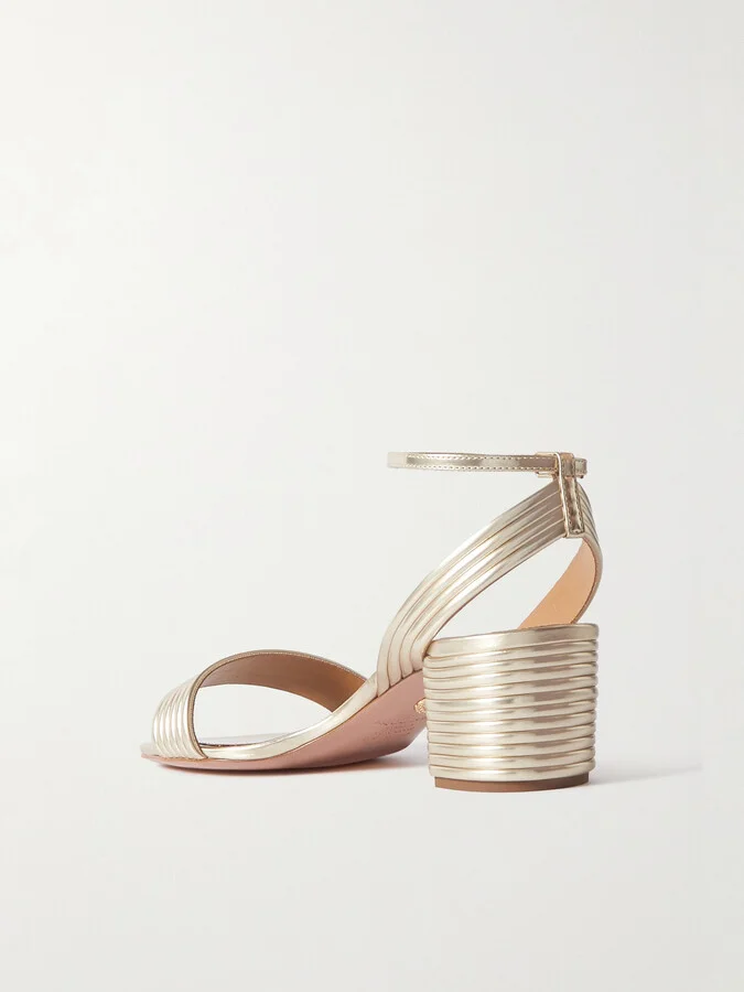 Aquazzura - Sundance 50 Metallic Vegan Leather Sandals - Gold - Image 3