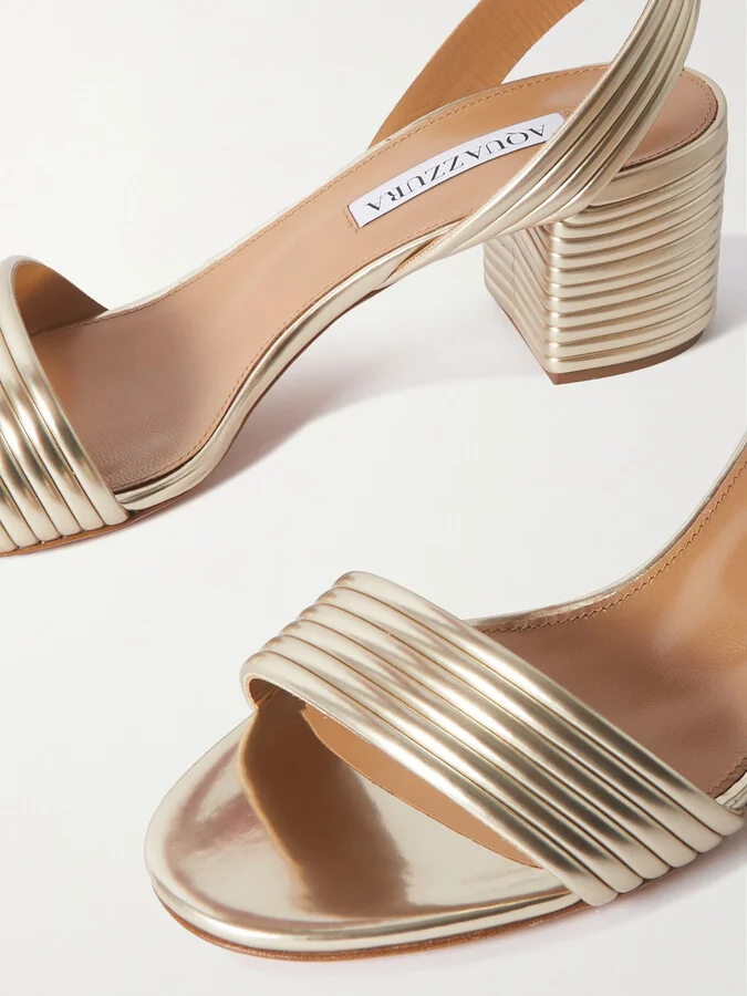 Aquazzura - Sundance 50 Metallic Vegan Leather Sandals - Gold - Image 4