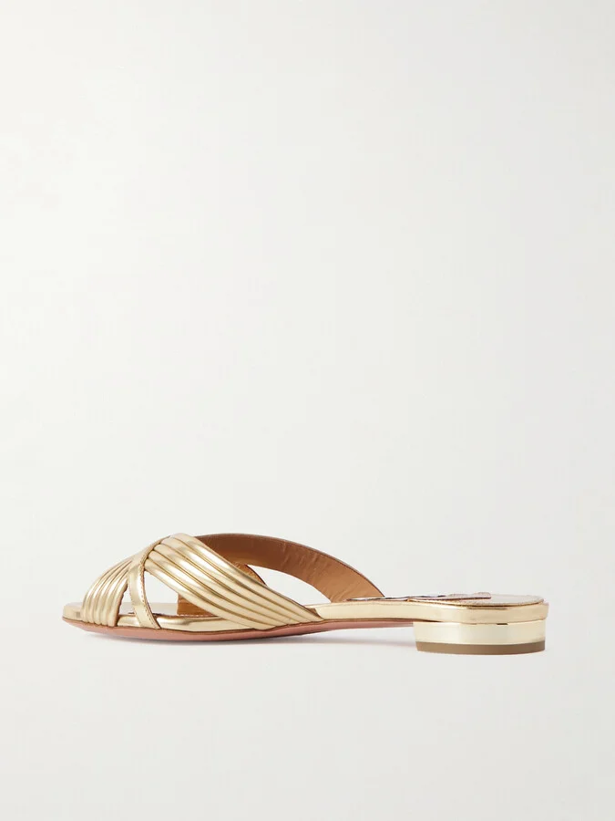 Aquazzura - Sundance Faux Leather Slides - Gold - Image 3