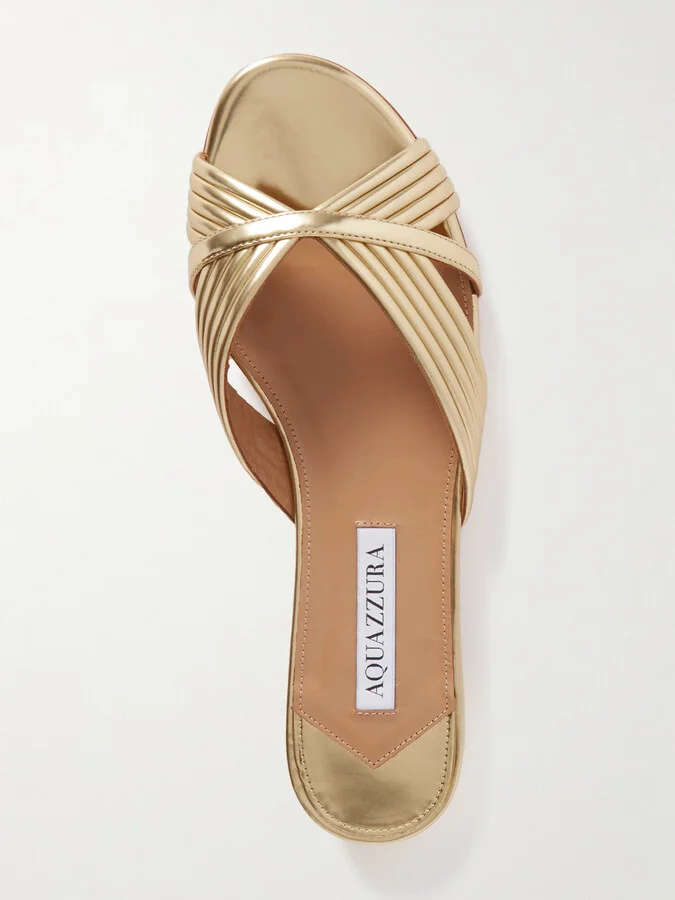 Aquazzura - Sundance Faux Leather Slides - Gold - Image 5