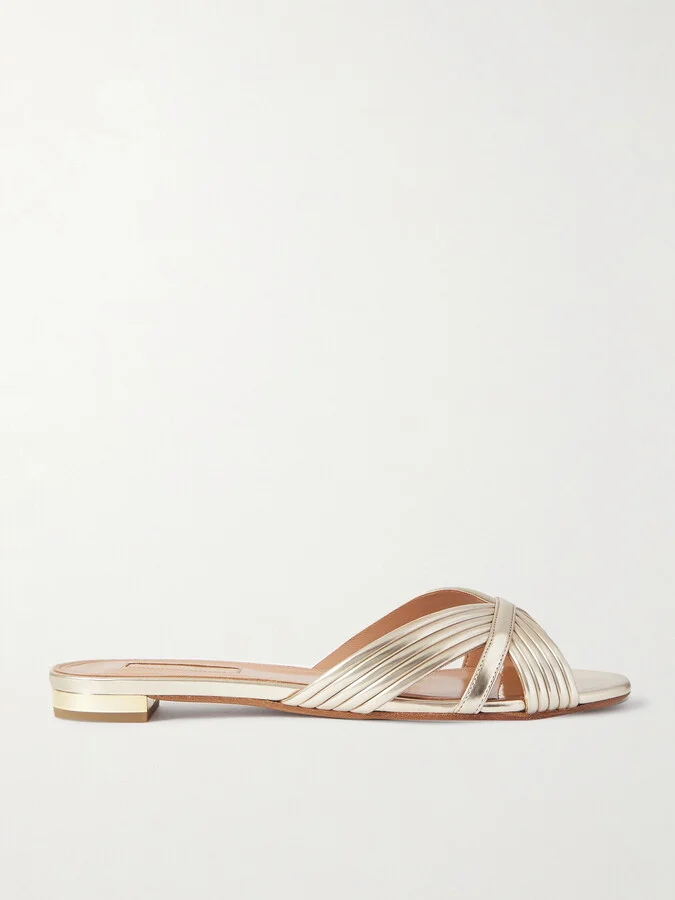 Aquazzura - Sundance Metallic Vegan Leather Slides - IT36