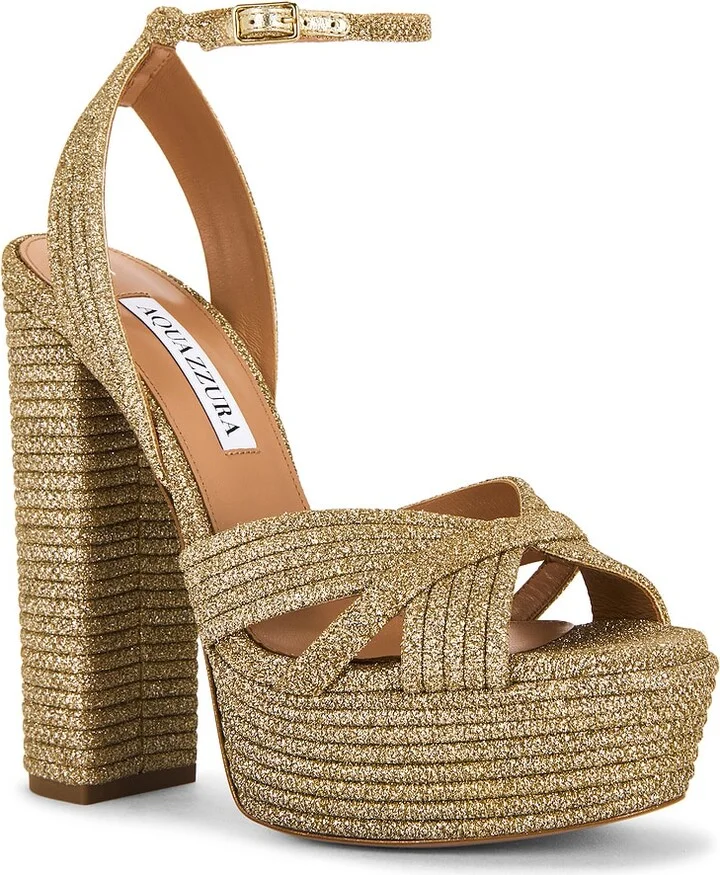 Aquazzura Sundance Plateau 140 Sandal in Metallic Neutral - Image 2