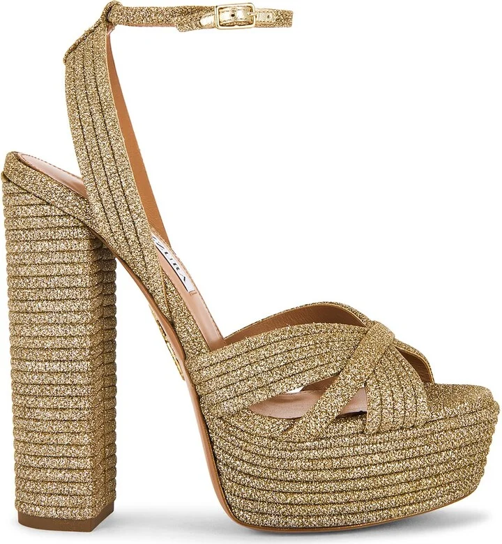 Aquazzura Sundance Plateau 140 Sandal in Metallic Neutral