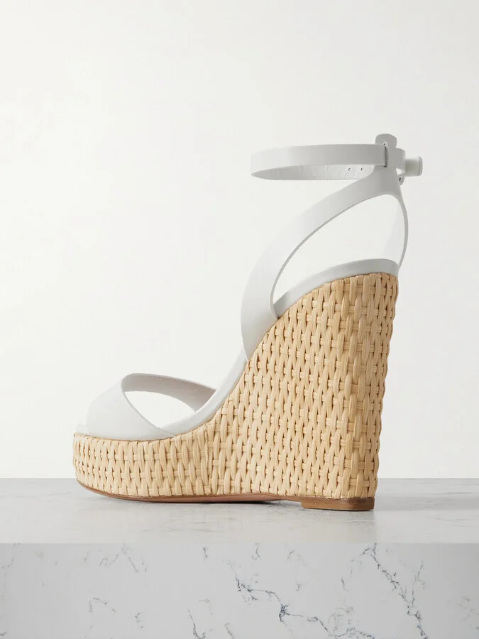 Aquazzura - Sunseeker 110 Leather Wedges Platform Sandals - White - Image 3
