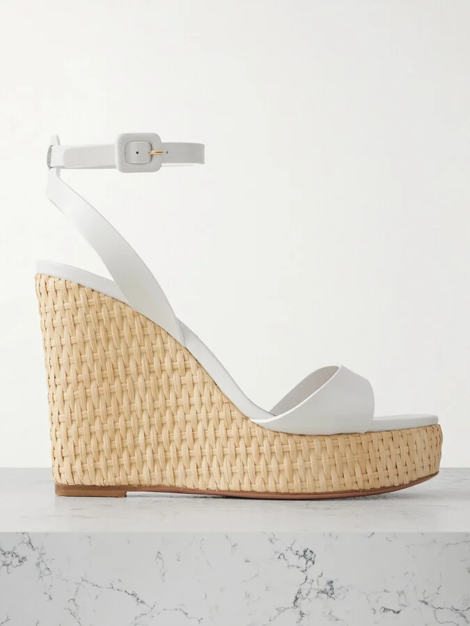 Aquazzura - Sunseeker 110 Leather Wedges Platform Sandals - White