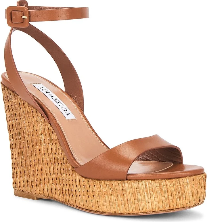 Aquazzura Sunseeker 110 Wedge Sandal in Brown - Image 2