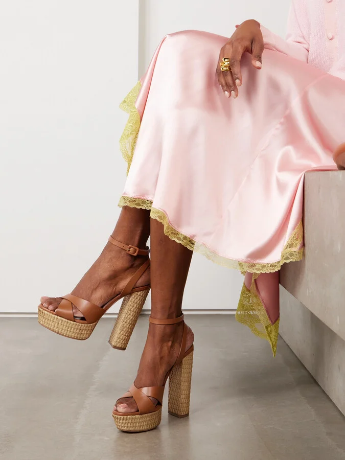 Aquazzura - Sunseeker Plateau 140 Leather Platform Sandals - Brown - Image 2