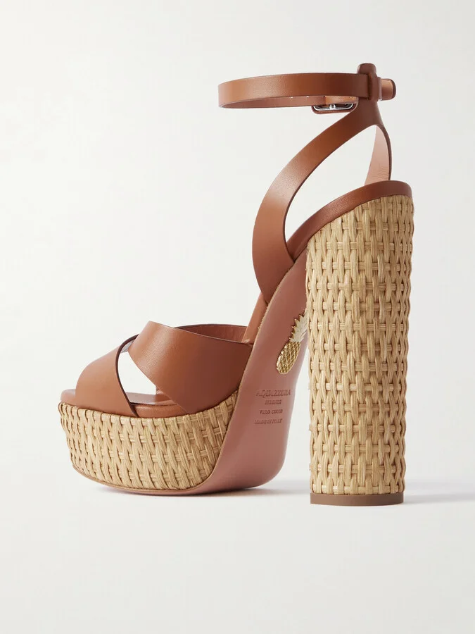 Aquazzura - Sunseeker Plateau 140 Leather Platform Sandals - Brown - Image 3