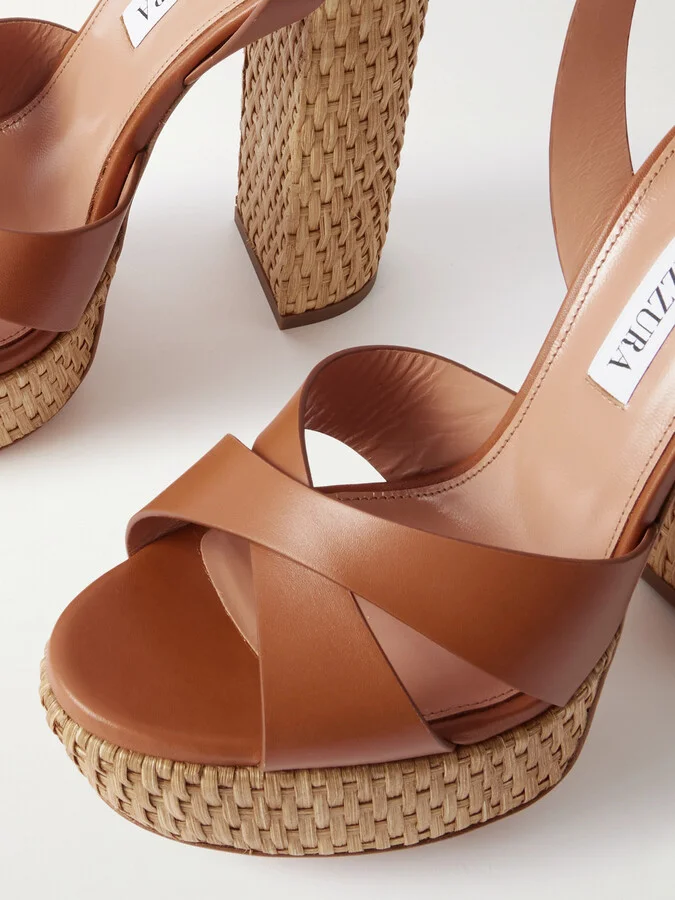Aquazzura - Sunseeker Plateau 140 Leather Platform Sandals - Brown - Image 4