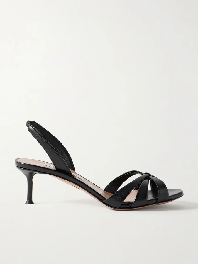 Aquazzura - Tati 50 Leather Slingback Sandals - Black