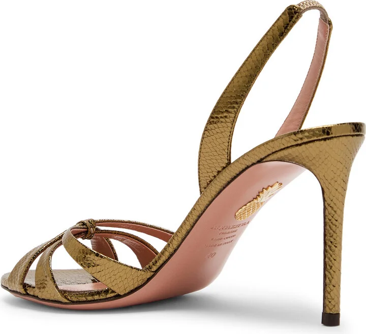 Aquazzura Tati 85 Metallic Crocodile-effect Sandals - Image 2