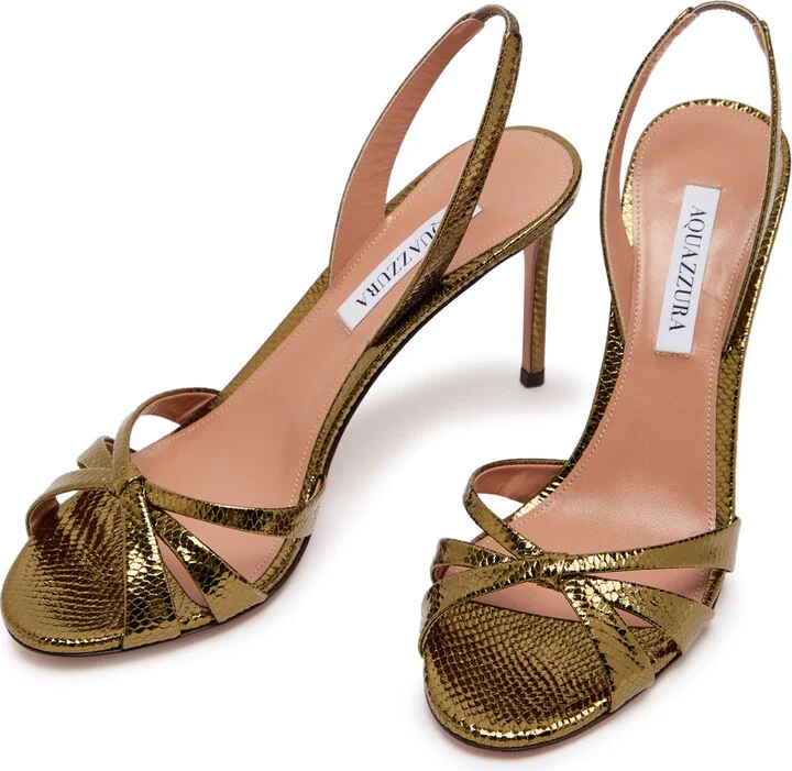 Aquazzura Tati 85 Metallic Crocodile-effect Sandals - Image 3