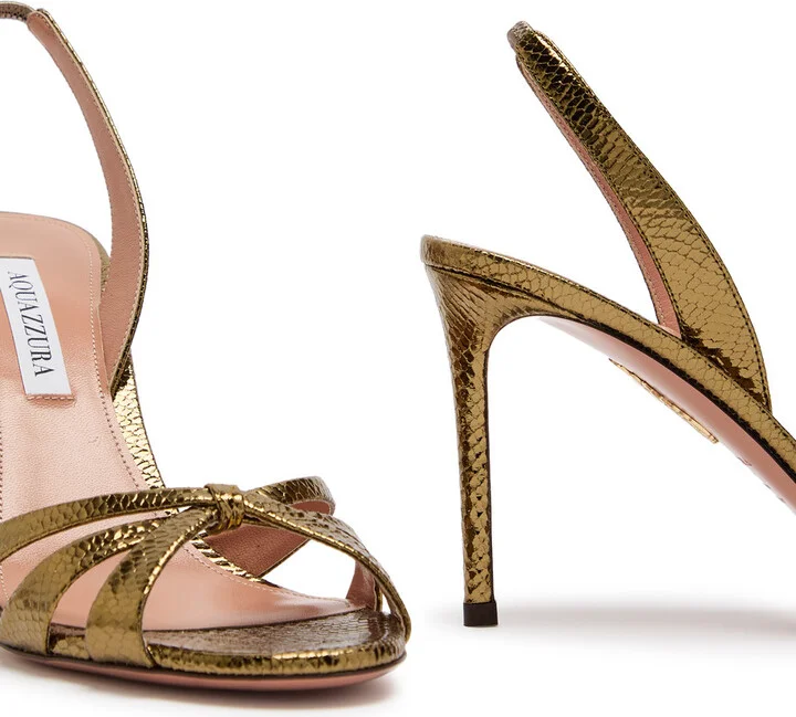 Aquazzura Tati 85 Metallic Crocodile-effect Sandals - Image 4