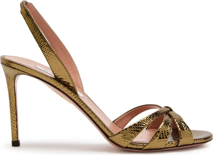 Aquazzura Tati 85 Metallic Crocodile-effect Sandals